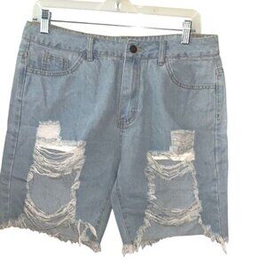 Blush Mark Distressed Light Blue Denim Shorts Ripped Frayed Hem High Waist Jean